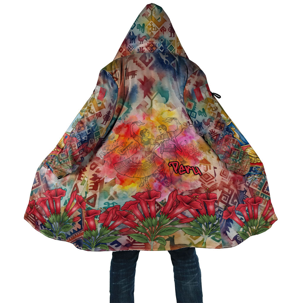 Peru National Emblem Marinera Cloak Watercolor Splash Inca Pattern