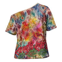 Peru National Emblem Marinera Cross Shoulder Shirt Watercolor Splash Inca Pattern