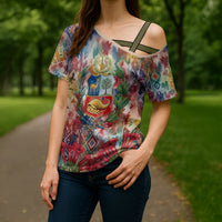 Peru National Emblem Marinera Cross Shoulder Shirt Watercolor Splash Inca Pattern