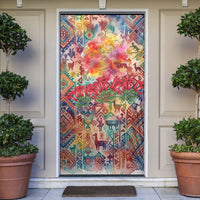Peru National Emblem Marinera Door Cover Watercolor Splash Inca Pattern