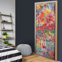 Peru National Emblem Marinera Door Cover Watercolor Splash Inca Pattern