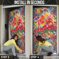 Peru National Emblem Marinera Door Cover Watercolor Splash Inca Pattern