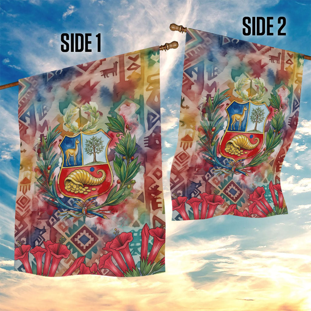 Peru National Emblem Marinera Garden Flag Watercolor Splash Inca Pattern