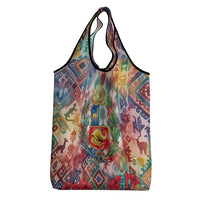Peru National Emblem Marinera Grocery Bag Watercolor Splash Inca Pattern