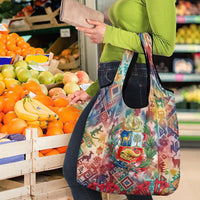 Peru National Emblem Marinera Grocery Bag Watercolor Splash Inca Pattern