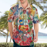 Peru National Emblem Marinera Hawaiian Shirt Watercolor Splash Inca Pattern