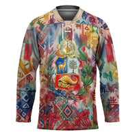 Peru National Emblem Marinera Hockey Jersey Watercolor Splash Inca Pattern