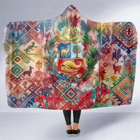 Peru National Emblem Marinera Hooded Blanket Watercolor Splash Inca Pattern