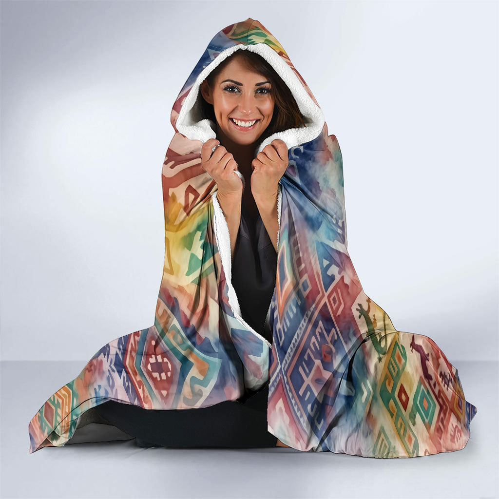 Peru National Emblem Marinera Hooded Blanket Watercolor Splash Inca Pattern