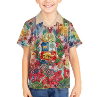 Peru National Emblem Marinera Kid Hawaiian Shirt Watercolor Splash Inca Pattern