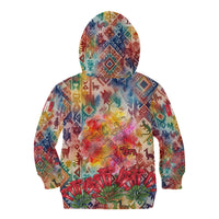 Peru National Emblem Marinera Kid Hoodie Watercolor Splash Inca Pattern