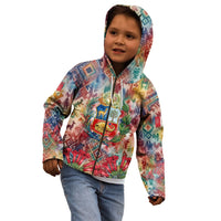 Peru National Emblem Marinera Kid Hoodie Watercolor Splash Inca Pattern