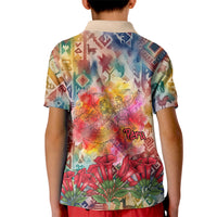 Peru National Emblem Marinera Kid Polo Shirt Watercolor Splash Inca Pattern