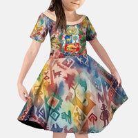 Peru National Emblem Marinera Kid Short Sleeve Dress Watercolor Splash Inca Pattern