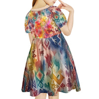 Peru National Emblem Marinera Kid Short Sleeve Dress Watercolor Splash Inca Pattern