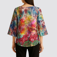 Peru National Emblem Marinera Kimono Sleeve Blouse Watercolor Splash Inca Pattern