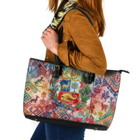 Peru National Emblem Marinera Leather Tote Bag Watercolor Splash Inca Pattern
