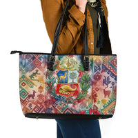 Peru National Emblem Marinera Leather Tote Bag Watercolor Splash Inca Pattern