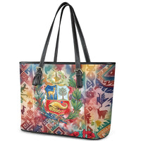Peru National Emblem Marinera Leather Tote Bag Watercolor Splash Inca Pattern