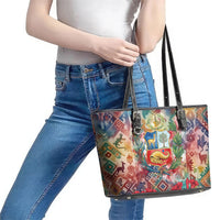Peru National Emblem Marinera Leather Tote Bag Watercolor Splash Inca Pattern