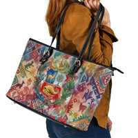 Peru National Emblem Marinera Leather Tote Bag Watercolor Splash Inca Pattern