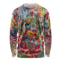 Peru National Emblem Marinera Long Sleeve Shirt Watercolor Splash Inca Pattern