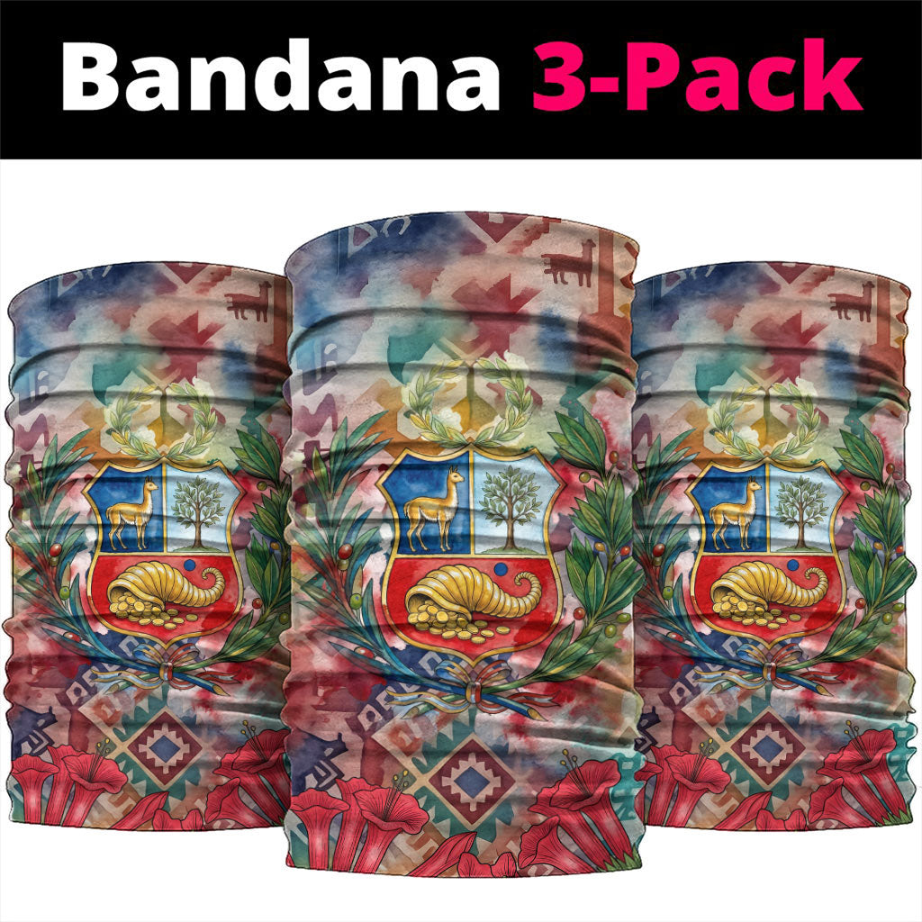 Peru National Emblem Marinera Neck Gaiter Watercolor Splash Inca Pattern