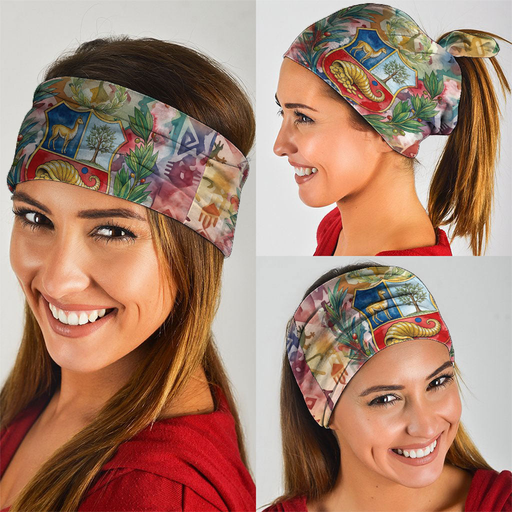 Peru National Emblem Marinera Neck Gaiter Watercolor Splash Inca Pattern