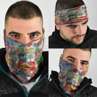 Peru National Emblem Marinera Neck Gaiter Watercolor Splash Inca Pattern