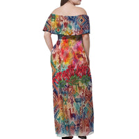 Peru National Emblem Marinera Off Shoulder Maxi Dress Watercolor Splash Inca Pattern