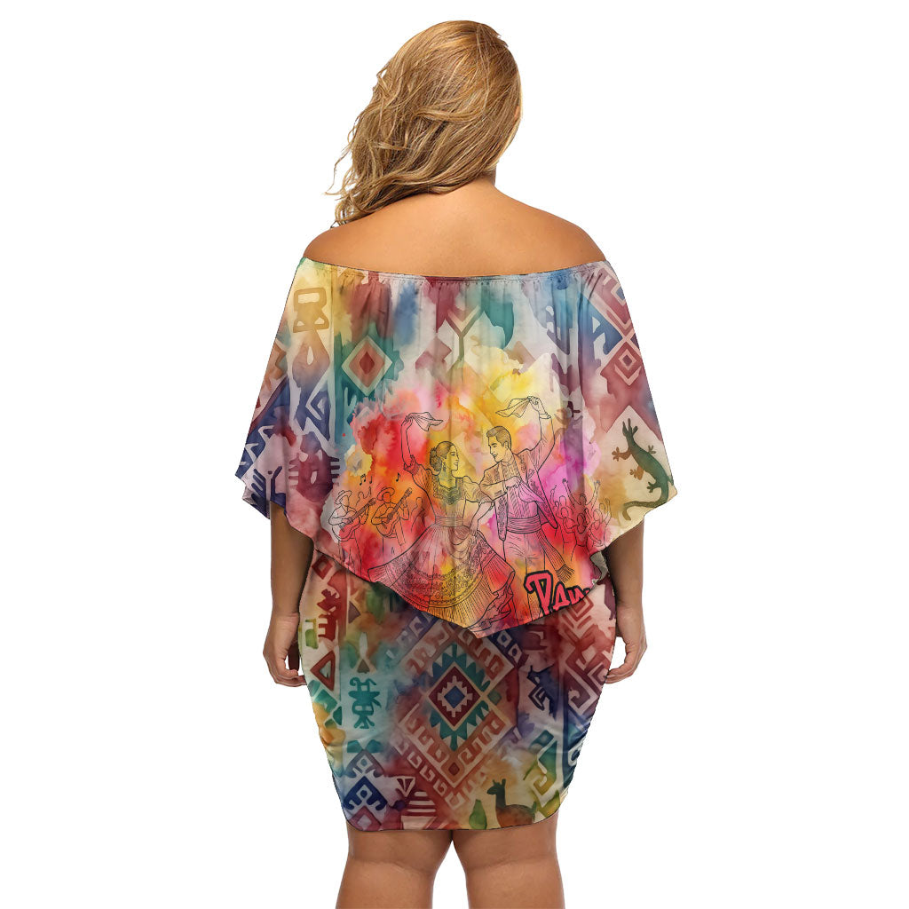 Peru National Emblem Marinera Off Shoulder Short Dress Watercolor Splash Inca Pattern