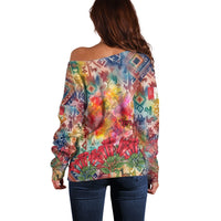 Peru National Emblem Marinera Off Shoulder Sweater Watercolor Splash Inca Pattern