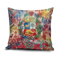 Peru National Emblem Marinera Pillow Cover Watercolor Splash Inca Pattern
