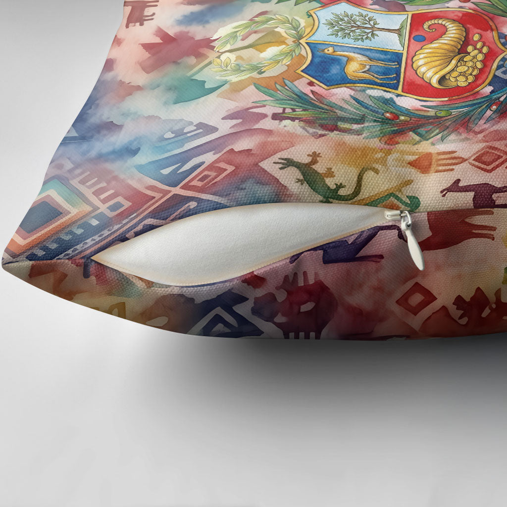 Peru National Emblem Marinera Pillow Cover Watercolor Splash Inca Pattern