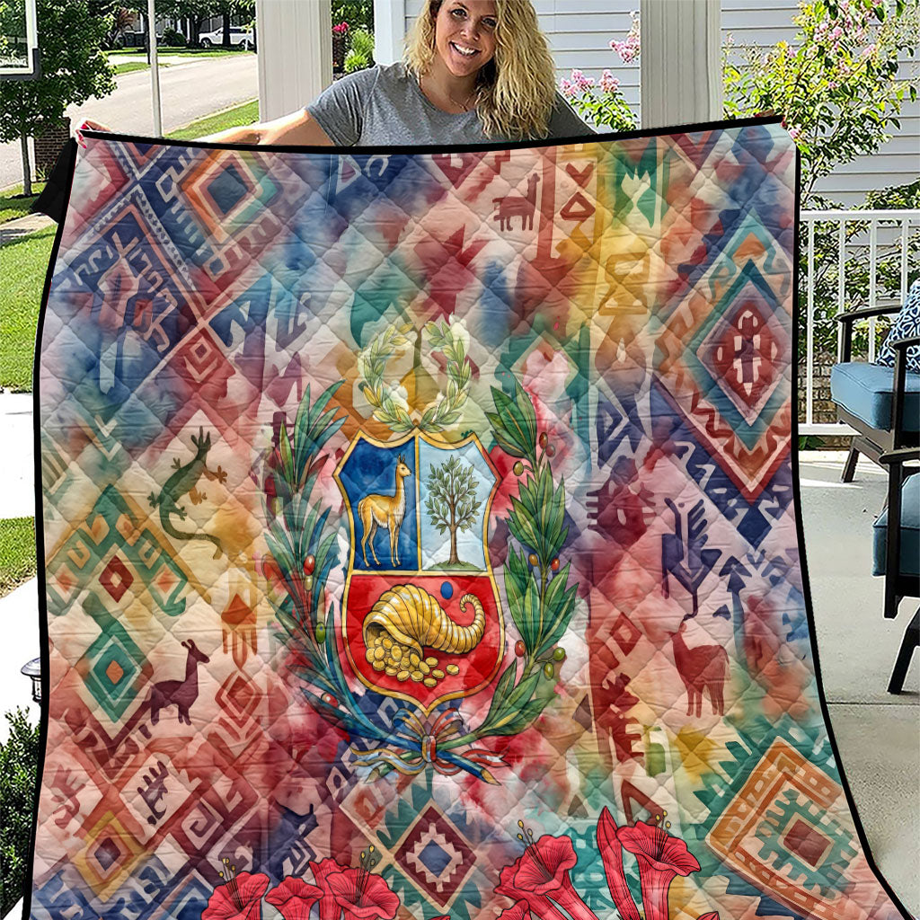 Peru National Emblem Marinera Quilt Watercolor Splash Inca Pattern