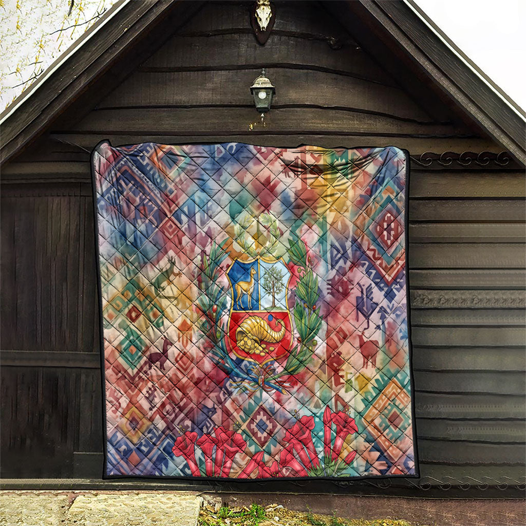 Peru National Emblem Marinera Quilt Watercolor Splash Inca Pattern