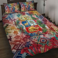 Peru National Emblem Marinera Quilt Bed Set Watercolor Splash Inca Pattern