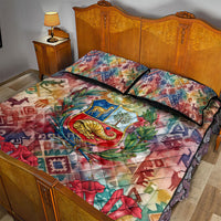 Peru National Emblem Marinera Quilt Bed Set Watercolor Splash Inca Pattern