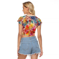 Peru National Emblem Marinera Raglan Cropped T Shirt Watercolor Splash Inca Pattern