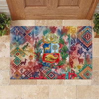 Peru National Emblem Marinera Rubber Doormat Watercolor Splash Inca Pattern