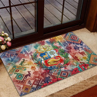 Peru National Emblem Marinera Rubber Doormat Watercolor Splash Inca Pattern