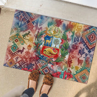 Peru National Emblem Marinera Rubber Doormat Watercolor Splash Inca Pattern