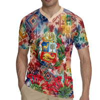 Peru National Emblem Marinera Rugby Jersey Watercolor Splash Inca Pattern