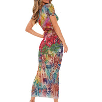 Peru National Emblem Marinera Short Sleeve Bodycon Dress Watercolor Splash Inca Pattern