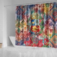 Peru National Emblem Marinera Shower Curtain Watercolor Splash Inca Pattern