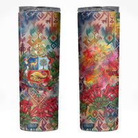 Peru National Emblem Marinera Skinny Tumbler Watercolor Splash Inca Pattern