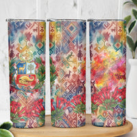 Peru National Emblem Marinera Skinny Tumbler Watercolor Splash Inca Pattern