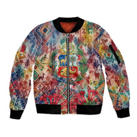 Peru National Emblem Marinera Sleeve Zip Bomber Jacket Watercolor Splash Inca Pattern
