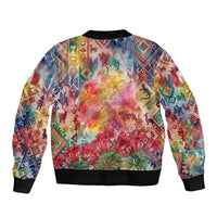 Peru National Emblem Marinera Sleeve Zip Bomber Jacket Watercolor Splash Inca Pattern