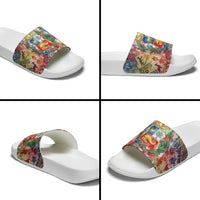 Peru National Emblem Marinera Slide Sandals Watercolor Splash Inca Pattern